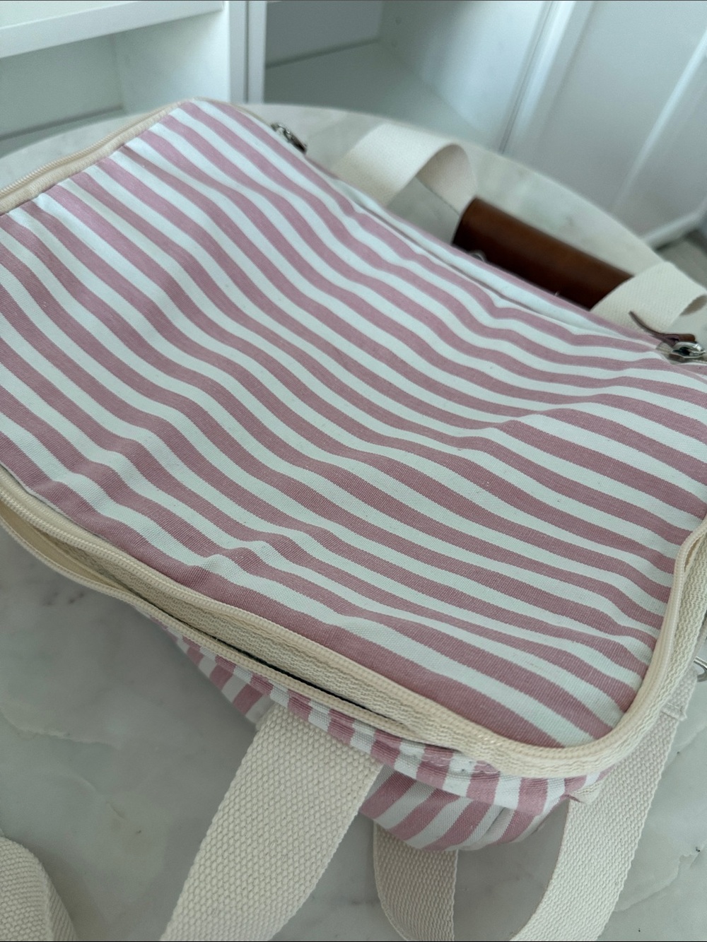 business & pleasure Striped Pink Canvas cooler Bag - Picture 3 of 6